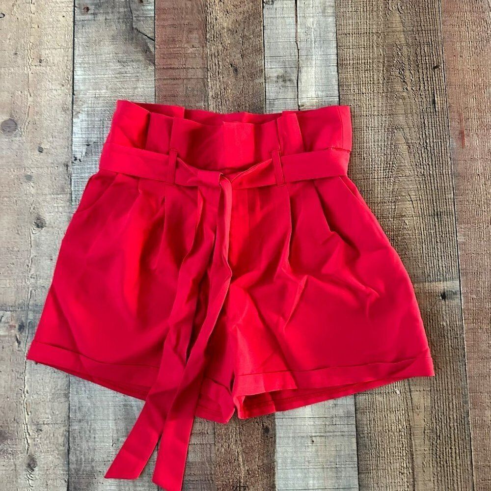 Unique 21 bright red paper bag shorts with belt women's 6
